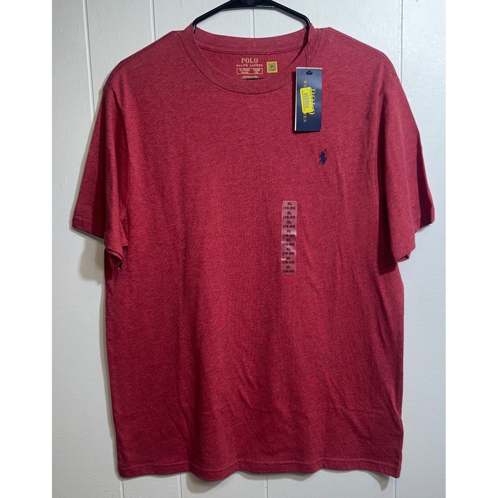 Polo Ralph Lauren Boys Red Heather Cotton Crewneck T-Shirt‎ XL 18-20 NWT